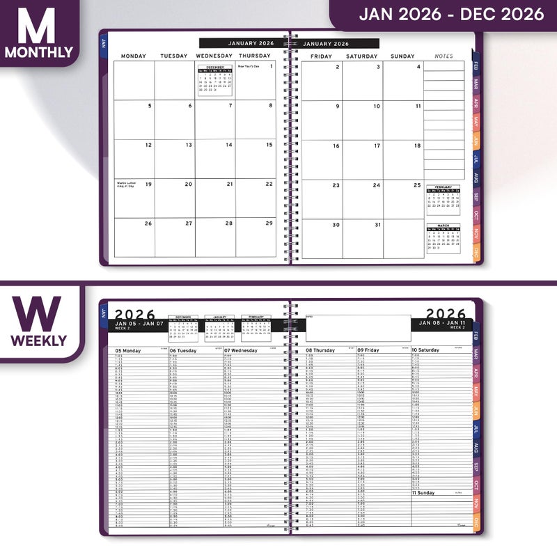 Ensight 2026 Appointment Book and Planner 8.5" x 11" Large Hourly Weekly Daily Schedule Book with Tabs, 15 Minute Time Slots, Purple Calendar Organizer Jan 2026â€“Dec 2026 Appointment Planner - Purple - Image 4