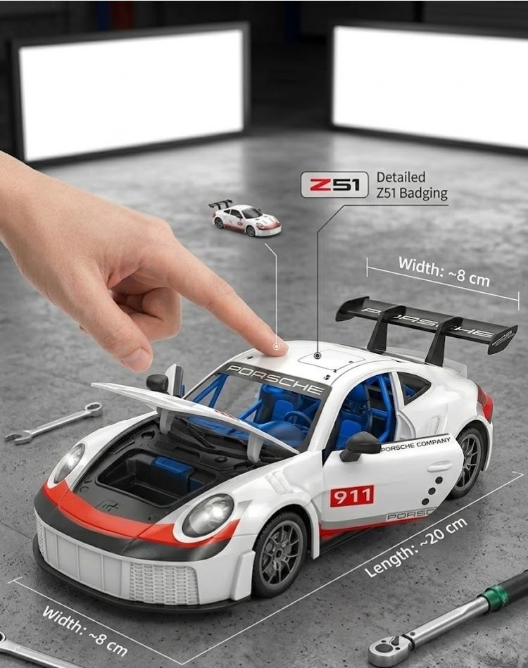 بورشه سيارة انجراف RC بمقياس 1:24 | دفع رباعي 4WD، تحكم 2.4GHz، سرعة 20 كم/س مع إضاءة LED وحواجز طريق وعجلات انجراف - Image 5