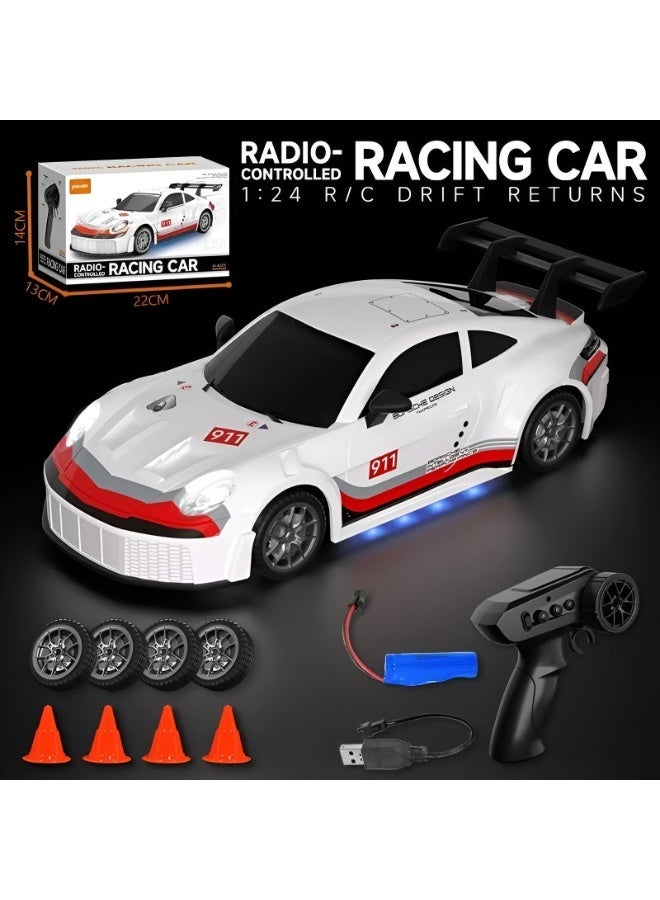 1:24 Scale Simulated Porsche RC Drift Car 4WD – 2.4GHz 20 Km/h High-Speed Remote Control Racing Car with LED Lights, Drift Wheels & Roadblocks Included - Image 4