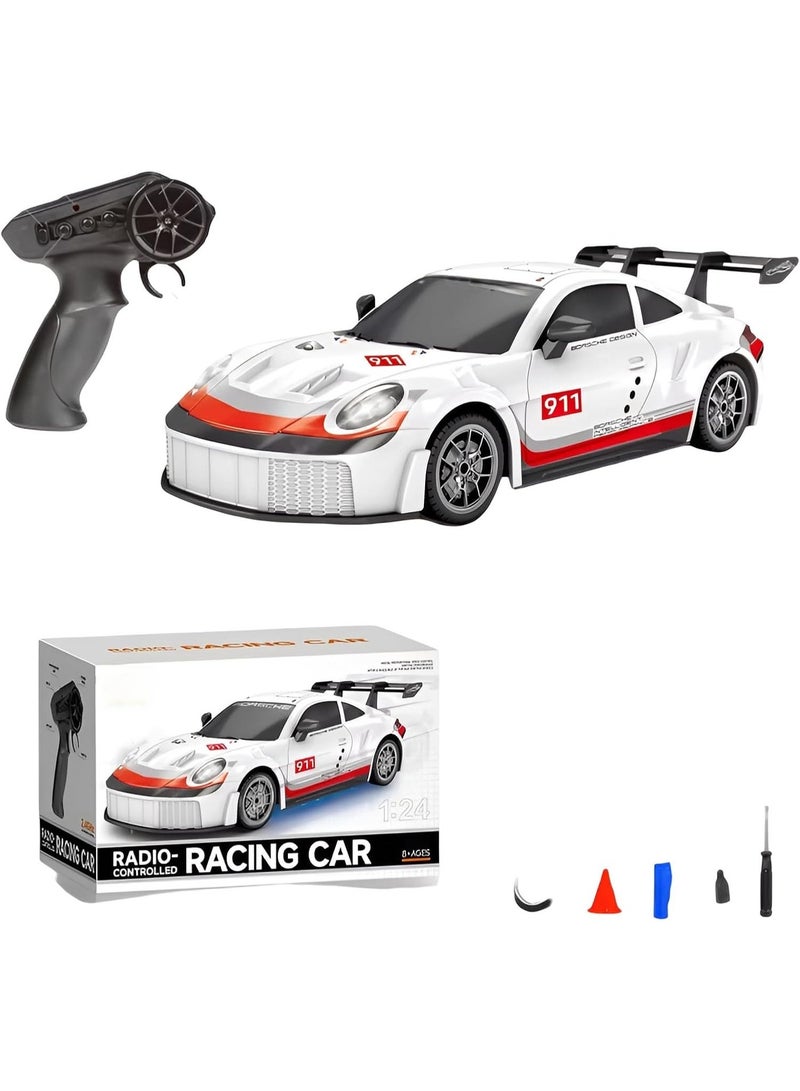 1:24 Scale Simulated Porsche RC Drift Car 4WD – 2.4GHz 20 Km/h High-Speed Remote Control Racing Car with LED Lights, Drift Wheels & Roadblocks Included - Image 1