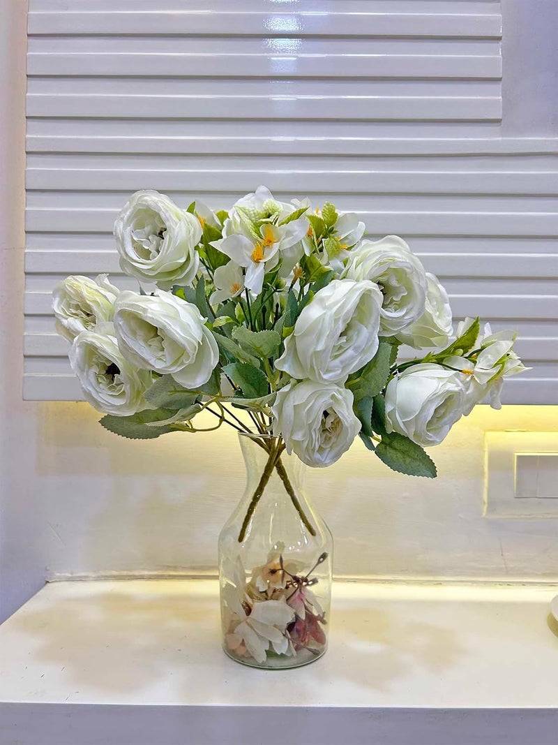 ARTSY ARTSY Artificial Flowers for Decoration Peony Rose Flower Bunch for vasePot HomeOffice Decor Gift Artificial Plant Craft Without Vase Combo Pack of 2 Pieces White 35 cm Height - Image 1