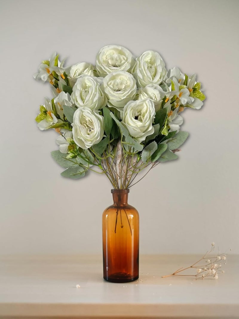 ARTSY ARTSY Artificial Flowers for Decoration Peony Rose Flower Bunch for vasePot HomeOffice Decor Gift Artificial Plant Craft Without Vase Combo Pack of 2 Pieces White 35 cm Height - Image 3