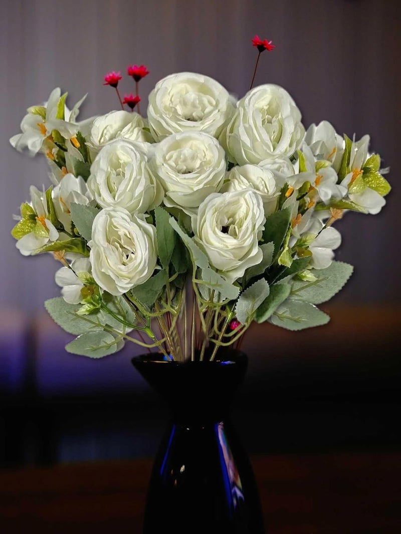 ARTSY ARTSY Artificial Flowers for Decoration Peony Rose Flower Bunch for vasePot HomeOffice Decor Gift Artificial Plant Craft Without Vase Combo Pack of 2 Pieces White 35 cm Height - Image 2