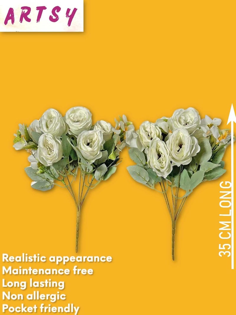 ARTSY ARTSY Artificial Flowers for Decoration Peony Rose Flower Bunch for vasePot HomeOffice Decor Gift Artificial Plant Craft Without Vase Combo Pack of 2 Pieces White 35 cm Height - Image 5