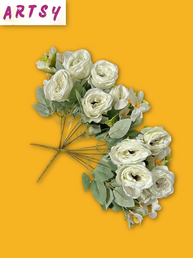 ARTSY ARTSY Artificial Flowers for Decoration Peony Rose Flower Bunch for vasePot HomeOffice Decor Gift Artificial Plant Craft Without Vase Combo Pack of 2 Pieces White 35 cm Height - Image 4