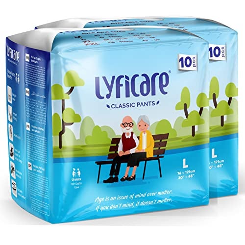 Lyficare Classic Adult Diaper Large Size (L) - 20 Units (Pack of 2) | Unisex Diapers Pants Style | Waist (75-100 cm) | Wetness Indicator, Super absorb, 360° Protection & 0% Leakage | For Men & Women - Image 1