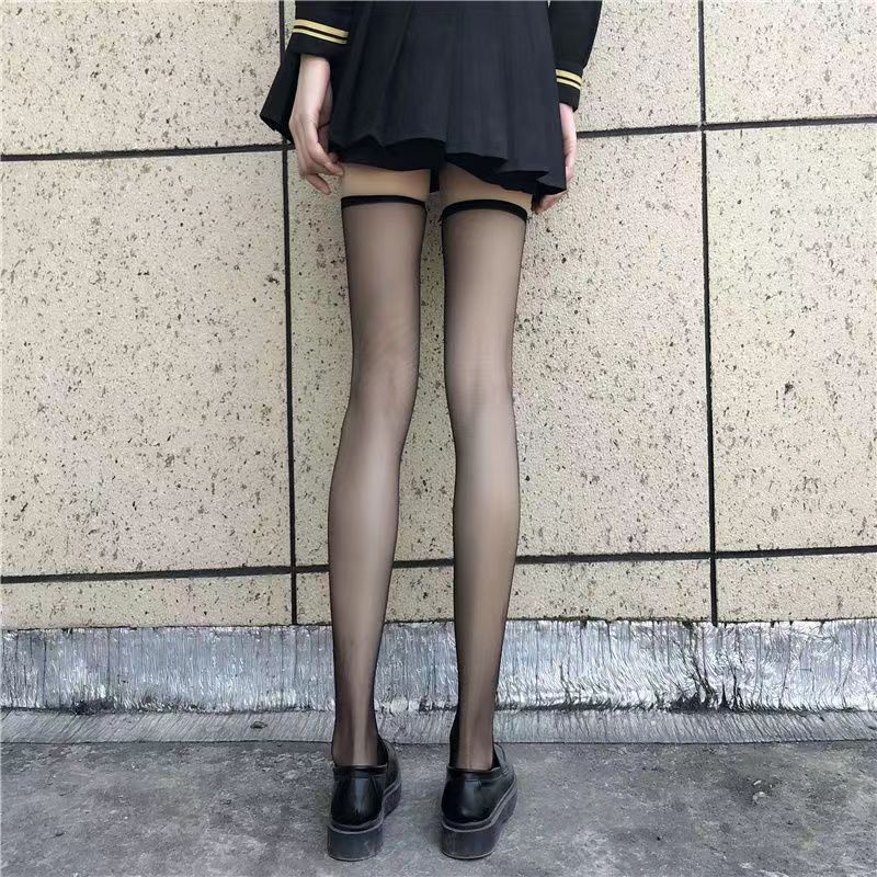 Lace Top Thigh-High Sheer Stockings Cute Lolita Style Luokou black - Image 1
