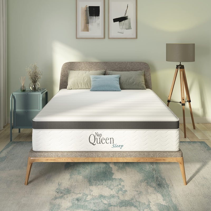 NapQueen 8 Inch Maxima Hybrid Mattress Full Size Cooling Gel Infused Memory Foam and Innerspring Mattress Bed in a Box White  Gray