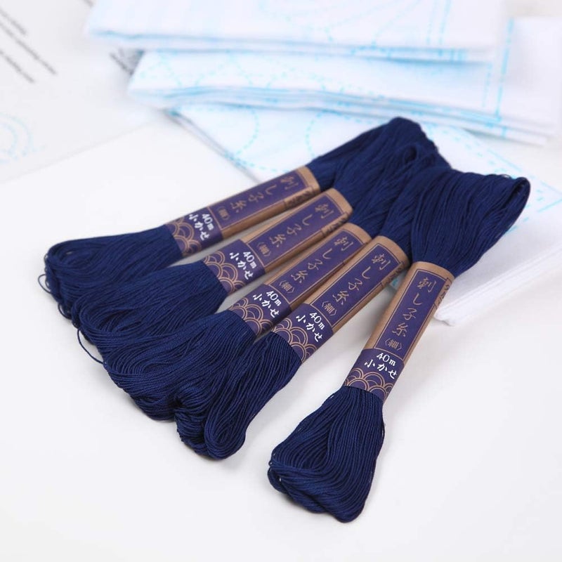 Daruma Sashiko kit, Yokota Sashiko Thread and Template Yume Fukin with Original English Manual, Fabric, Japanese Textile (Navy Thread/White Dishcloth 3) - Image 5