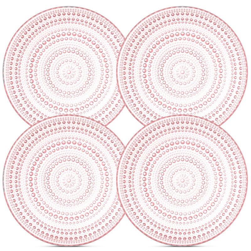 Yungala Pink Hobnail Glass Plates Set of 4 â€“ 8-Inch Small Vintage Dessert Plates - Image 1