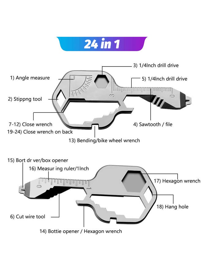 ECVV 24-in-1 Keytool Multitool Ultra Thin Lightweight with Key Chain for Dad, Husband, Boyfriend, Key Shaped Pocket Tool Beer Opener,Wrench, Screwdriver for Outdoor - Image 2
