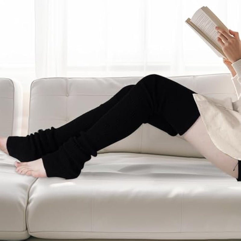 جوارب تدفئة الساق بطول الركبة من واي واي موبت، جوارب سميكة بدون قدم لتدفئة الساق في الشتاء للنساء 35 انش لحفلات الثمانينيات - Image 5