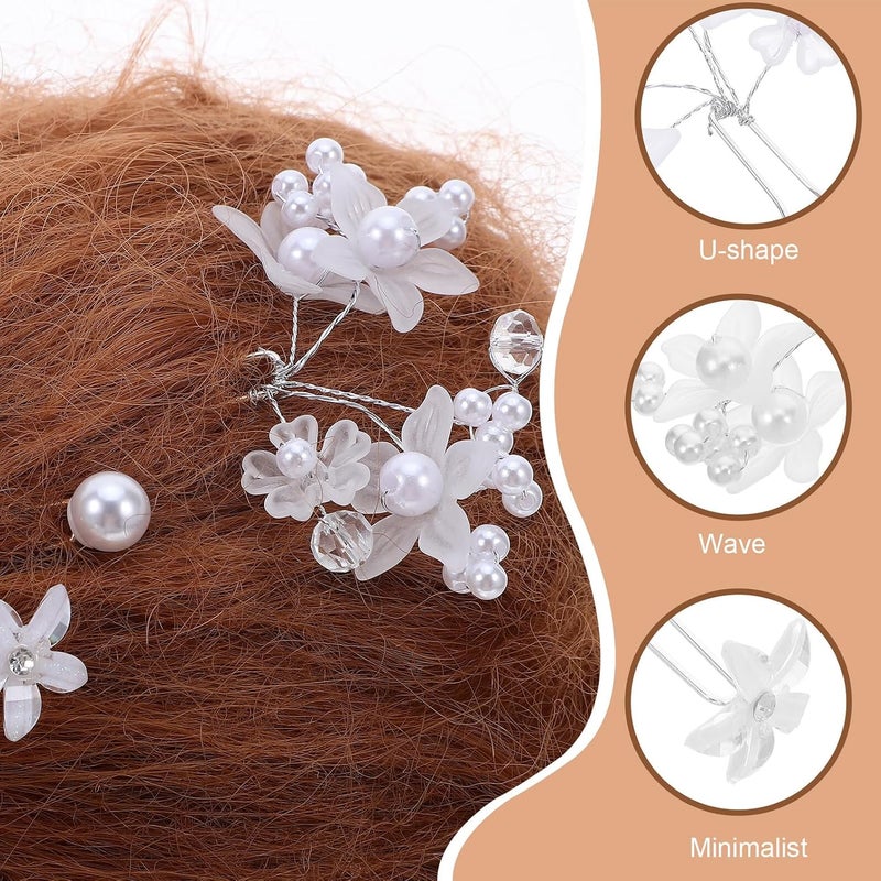 Healifty 36pcs Bridal Rhinestone Pearl Flower Hair Pins U-shaped French Hair Forks for Wedding Prom Styling Accessories Women - Image 3
