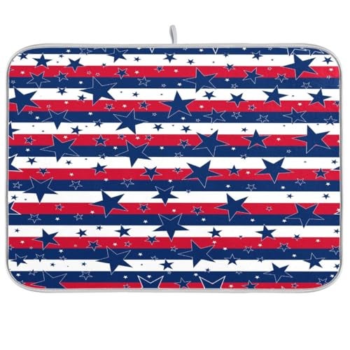 Bolaz Dish Drying Mat American Stars And Stripes Kitchen Counter Mat Dishes Pad Dish Mats for Drying 4th Of July, Reversible, Super Absorbent 18x24 - Image 1