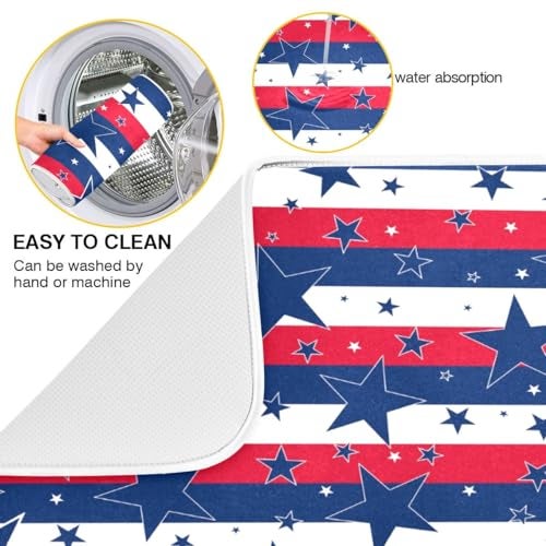 Bolaz Dish Drying Mat American Stars And Stripes Kitchen Counter Mat Dishes Pad Dish Mats for Drying 4th Of July, Reversible, Super Absorbent 18x24 - Image 2