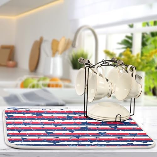 Bolaz Dish Drying Mat American Stars And Stripes Kitchen Counter Mat Dishes Pad Dish Mats for Drying 4th Of July, Reversible, Super Absorbent 18x24 - Image 5