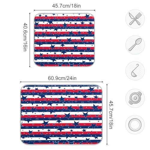 Bolaz Dish Drying Mat American Stars And Stripes Kitchen Counter Mat Dishes Pad Dish Mats for Drying 4th Of July, Reversible, Super Absorbent 18x24 - Image 3