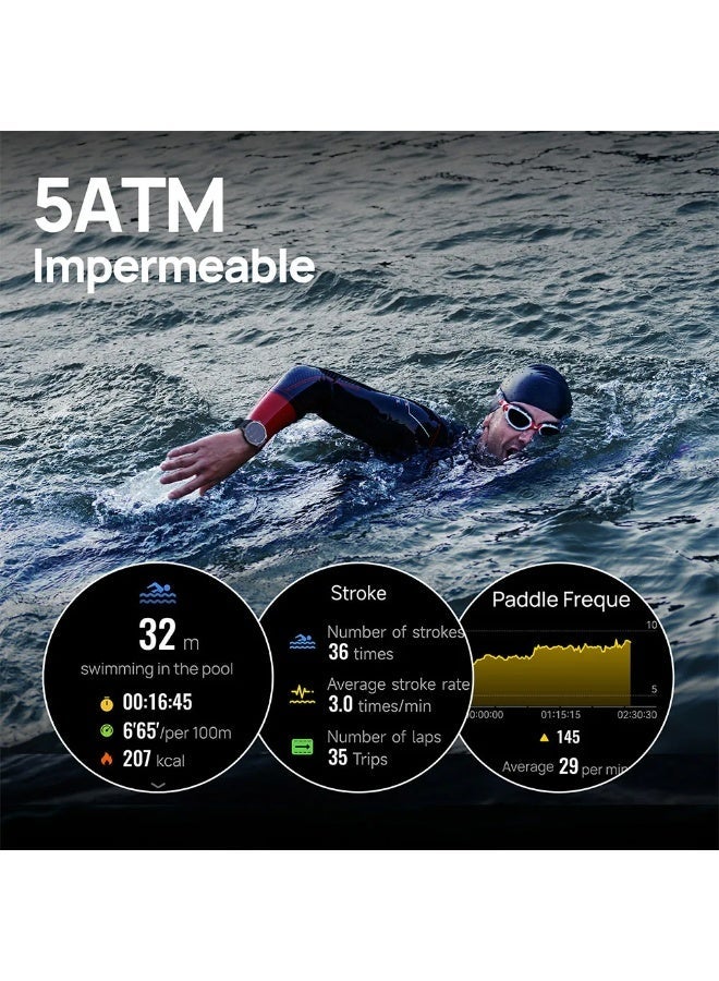 ميبرو ساعة Mibro GS Pro2 الذكية متعددة الرياضات بشاشة AMOLED مقاس 1.43 بوصة مع نظام GNSS ثنائي النطاق، مناسبة للسباحة وركوب الدراجات والجري والمشي لمسافات طويلة والتزلج والباديل (رمادي داكن) - Image 3