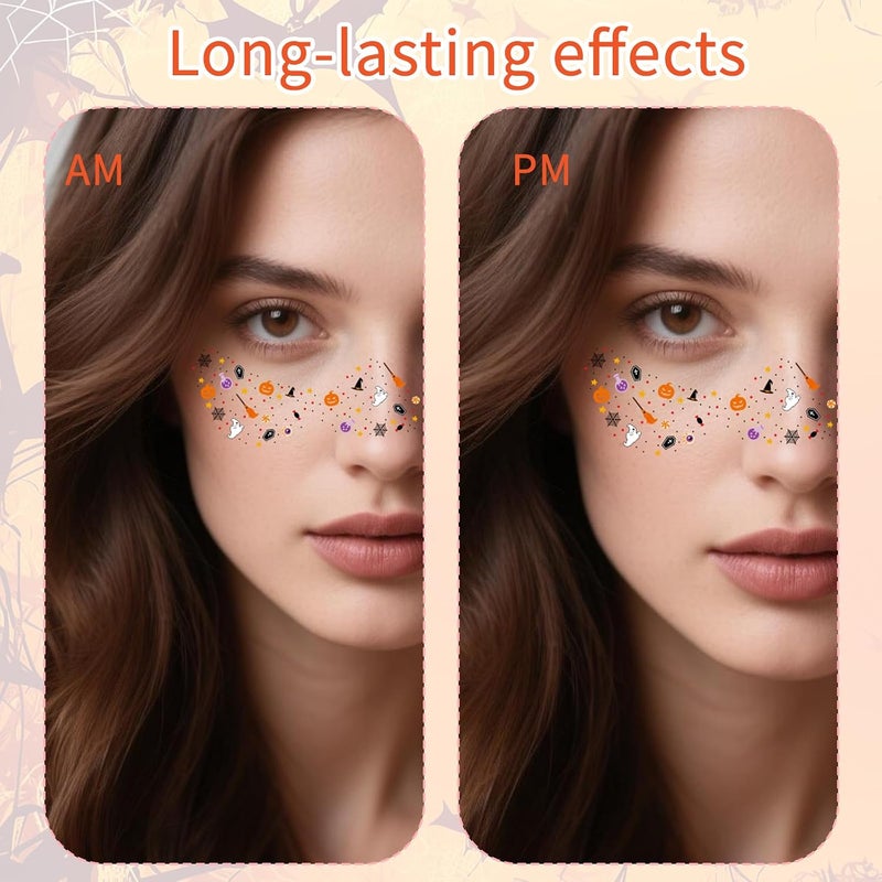 Sinbana All preference matching build Halloween Face Summersprout Stickers, Waterproof Temporary Face Arm Tattoos Children and Adults Scary Makeup Accessories for Halloween Party (Pumpkin and Ghost Design) Pack of 6 Daily use improved quality - Image 4
