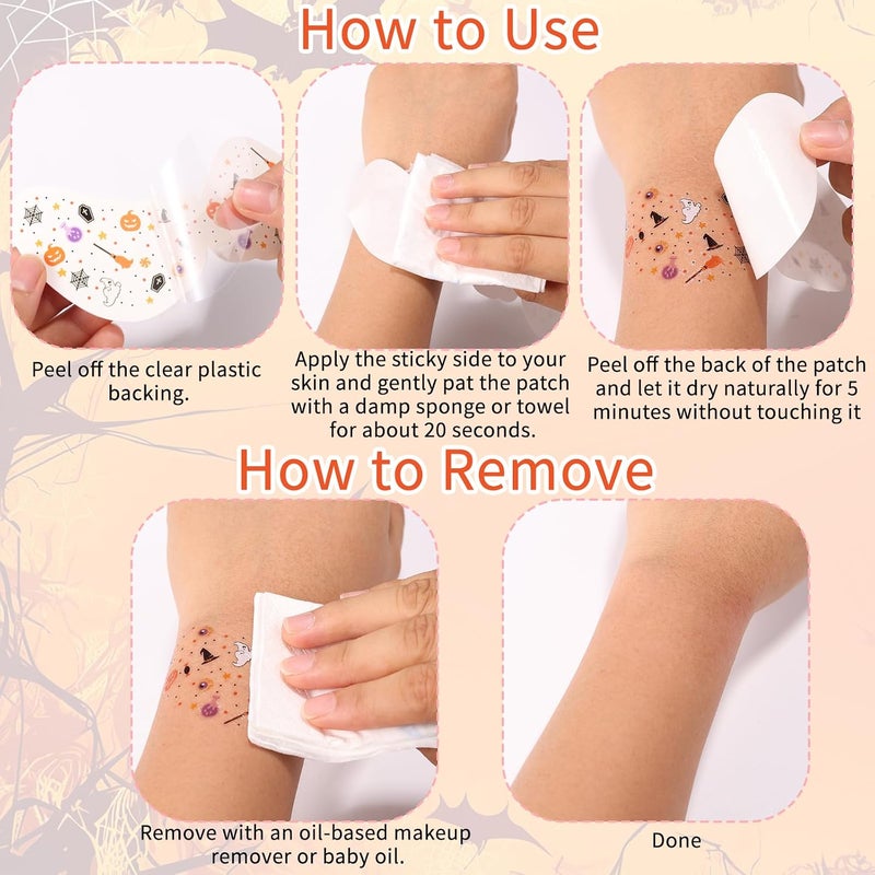 Sinbana All preference matching build Halloween Face Summersprout Stickers, Waterproof Temporary Face Arm Tattoos Children and Adults Scary Makeup Accessories for Halloween Party (Pumpkin and Ghost Design) Pack of 6 Daily use improved quality - Image 5