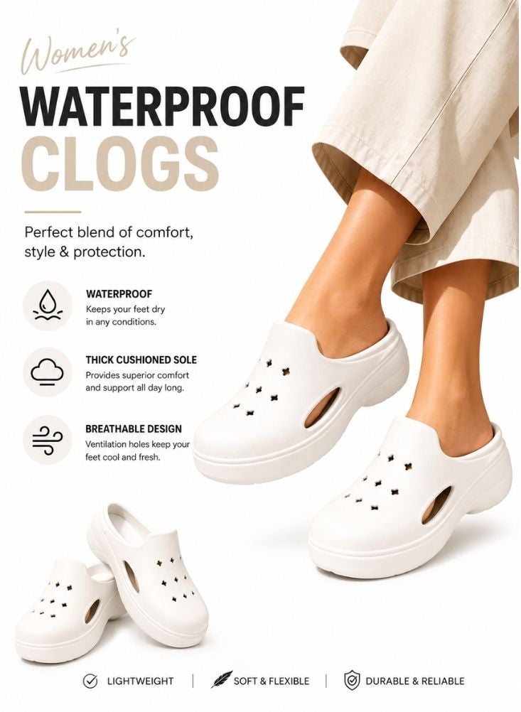 NinEx Women's Waterproof Clogs – White - Image 1