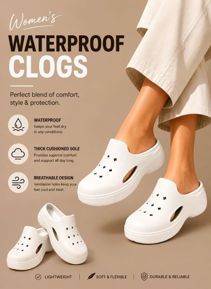 NinEx Women's Waterproof Clogs – White - Image 2
