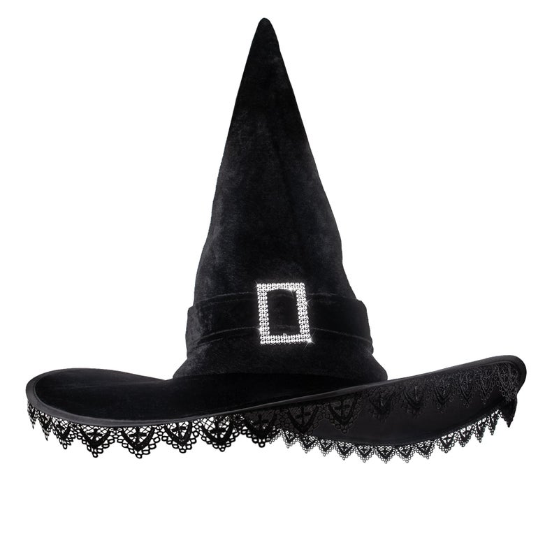 JUSTOTRY Halloween Witch Hat Women Costume Black Witches Hats with Lace Fringe for Hallowee Decor Accessories Hocus Pocus Party Favor - Image 2