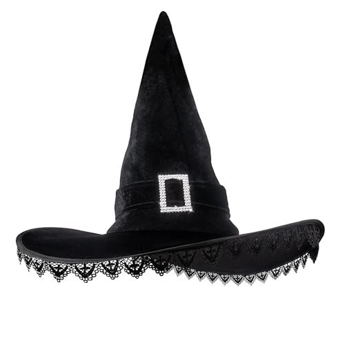 JUSTOTRY Halloween Witch Hat Women Costume Black Witches Hats with Lace Fringe for Hallowee Decor Accessories Hocus Pocus Party Favor - Image 1