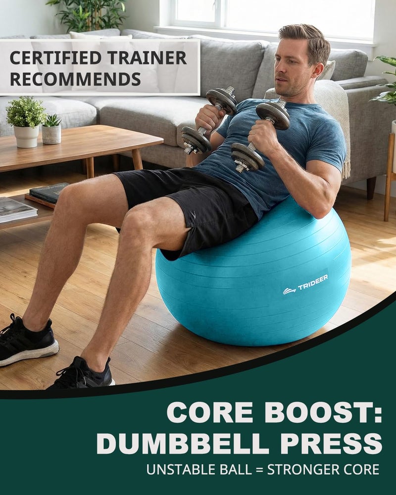 Trideer Extra Thick Yoga Ball Exercise Ball, 5 Sizes Ball Chair, Heavy Duty Swiss Ball for Balance, Stability, Pregnancy and Physical Therapy, Quick Pump - Image 4