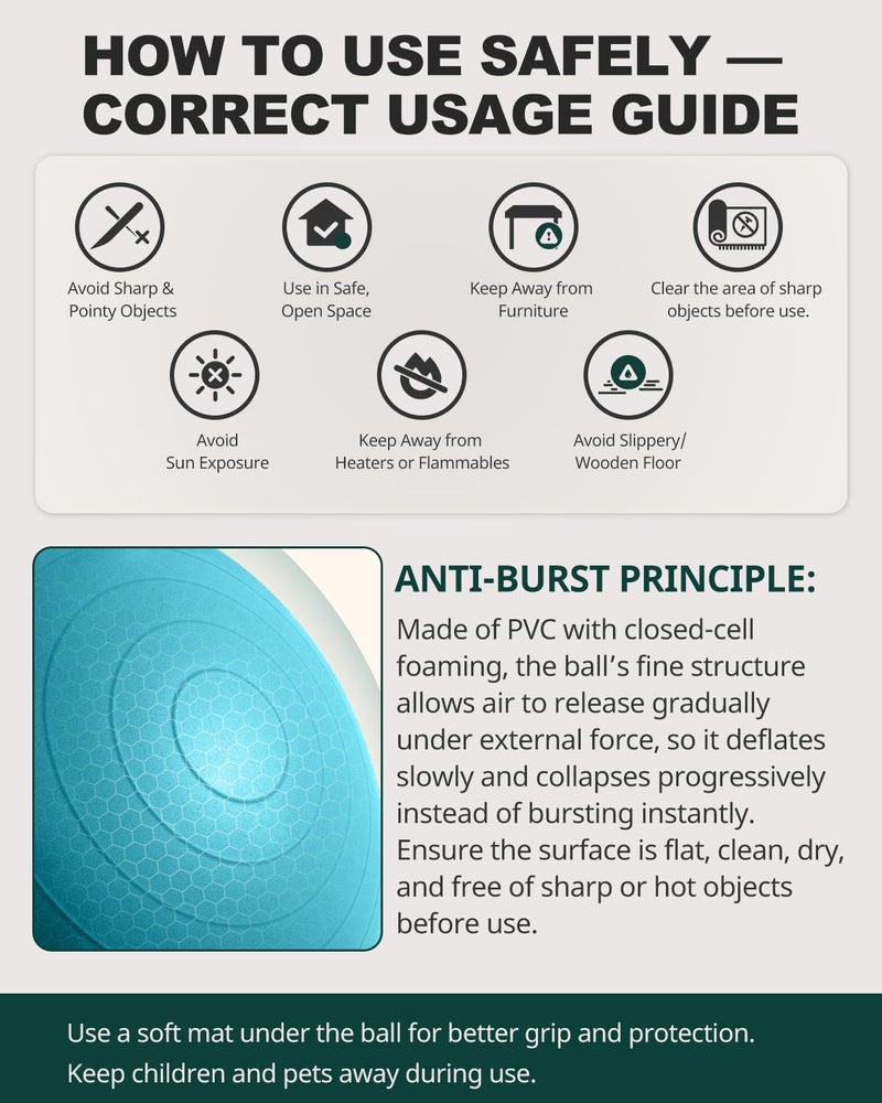 Trideer Extra Thick Yoga Ball Exercise Ball, 5 Sizes Ball Chair, Heavy Duty Swiss Ball for Balance, Stability, Pregnancy and Physical Therapy, Quick Pump - Image 2