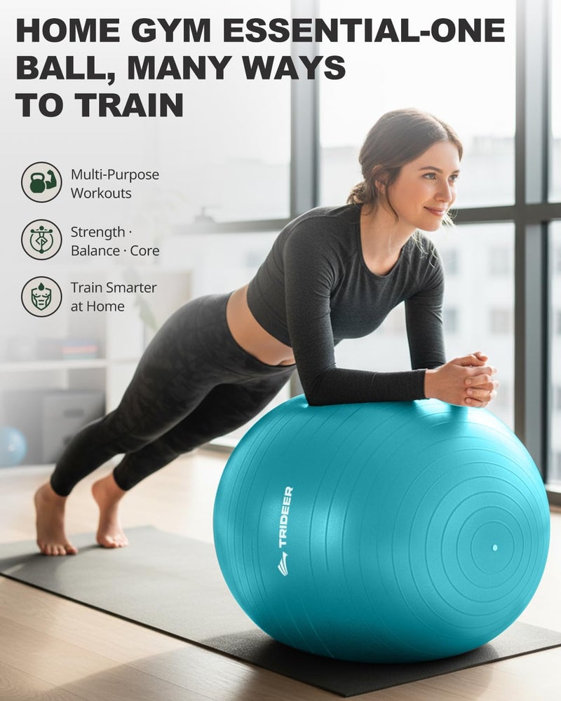 Trideer Extra Thick Yoga Ball Exercise Ball, 5 Sizes Ball Chair, Heavy Duty Swiss Ball for Balance, Stability, Pregnancy and Physical Therapy, Quick Pump - Image 3