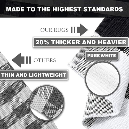 KOZYFLY Buffalo Plaid Area Rugs 3x5 Ft Black and White Checkered Rug Washable Front Door Mat Hand Woven Cotton Outdoor Rug Large Rug for Front Porch Kitchen Entryway Patio Bathroom - Image 4