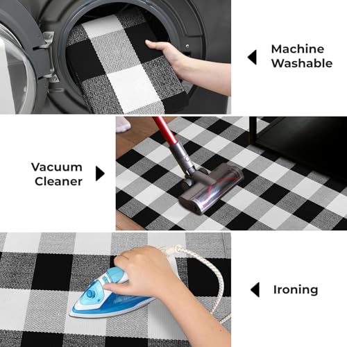 KOZYFLY Buffalo Plaid Area Rugs 3x5 Ft Black and White Checkered Rug Washable Front Door Mat Hand Woven Cotton Outdoor Rug Large Rug for Front Porch Kitchen Entryway Patio Bathroom - Image 3