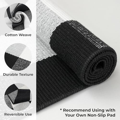 KOZYFLY Buffalo Plaid Area Rugs 3x5 Ft Black and White Checkered Rug Washable Front Door Mat Hand Woven Cotton Outdoor Rug Large Rug for Front Porch Kitchen Entryway Patio Bathroom - Image 2