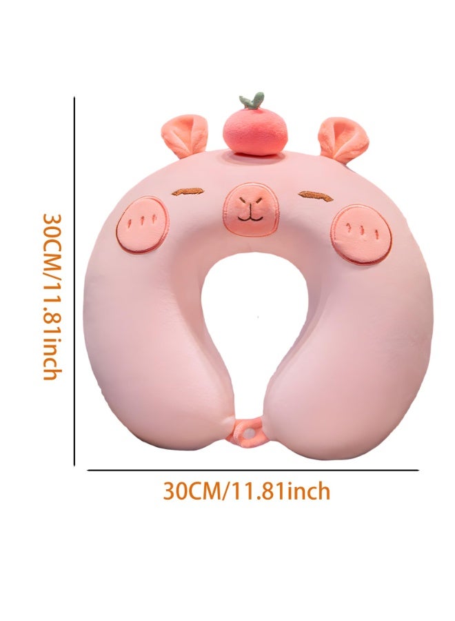 وسادة سفر، وسادة سفر للأطفال، وسادة رقبة ناعمة من إسفنج الذاكرة للأطفال للأولاد والبنات، ملحقات سفر للسفر بالسيارة أو الطائرة (كابيبارا وردي) - Image 2