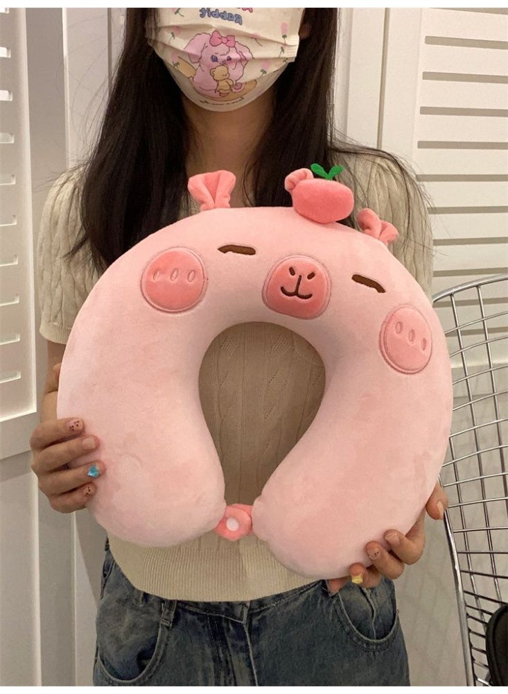 وسادة سفر، وسادة سفر للأطفال، وسادة رقبة ناعمة من إسفنج الذاكرة للأطفال للأولاد والبنات، ملحقات سفر للسفر بالسيارة أو الطائرة (كابيبارا وردي) - Image 3
