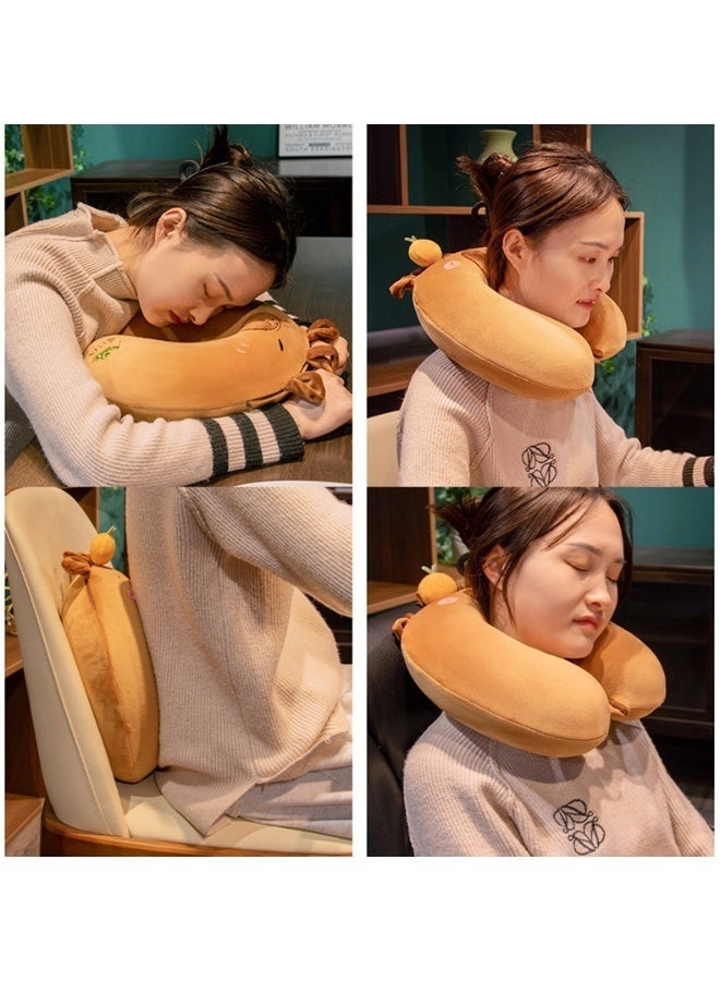 وسادة سفر، وسادة سفر للأطفال، وسادة رقبة ناعمة من إسفنج الذاكرة للأطفال للأولاد والبنات، ملحقات سفر للسفر بالسيارة أو الطائرة (كابيبارا وردي) - Image 5