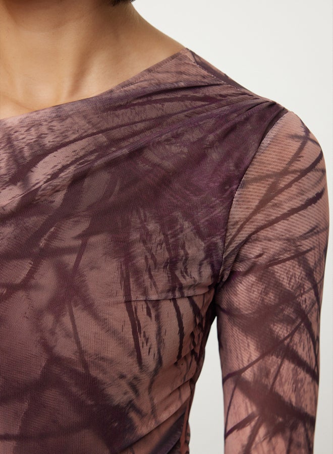 trendyol Light Brown Patterned Tulle Fitted Knitted Body Knitted Body - Image 4