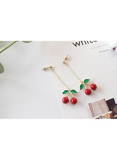 MUZHE Gold Plated Green Leaf Red Cherry Earrings for Women Sweety Fruit Dangle Earring for Teen Girls drop  - Image 3