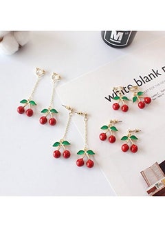 MUZHE Gold Plated Green Leaf Red Cherry Earrings for Women Sweety Fruit Dangle Earring for Teen Girls drop  - Image 5