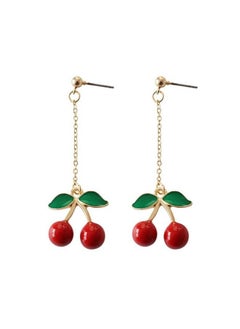 MUZHE Gold Plated Green Leaf Red Cherry Earrings for Women Sweety Fruit Dangle Earring for Teen Girls drop  - Image 1