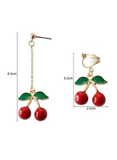 MUZHE Gold Plated Green Leaf Red Cherry Earrings for Women Sweety Fruit Dangle Earring for Teen Girls drop  - Image 2