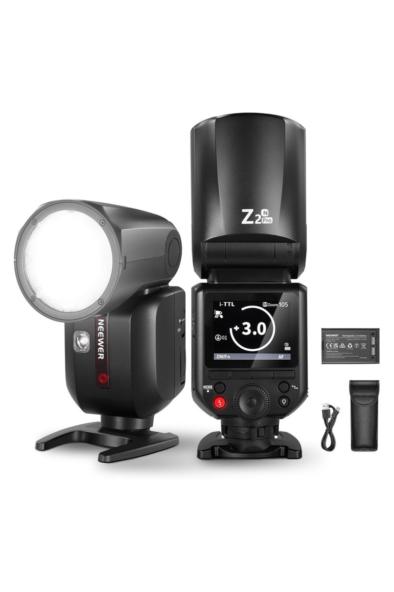 NEEWER Z2PRO-N TTL Round Head Flash Speedlite – 76Ws with 3000mAh Lithium Battery, HSS, 2.4GHz Wireless Control – Compatible with Nikon Cameras - Image 1