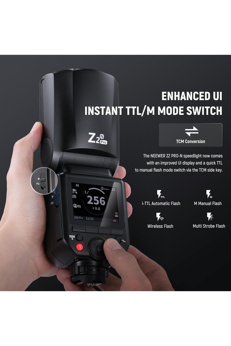 NEEWER Z2PRO-N TTL Round Head Flash Speedlite – 76Ws with 3000mAh Lithium Battery, HSS, 2.4GHz Wireless Control – Compatible with Nikon Cameras - Image 4