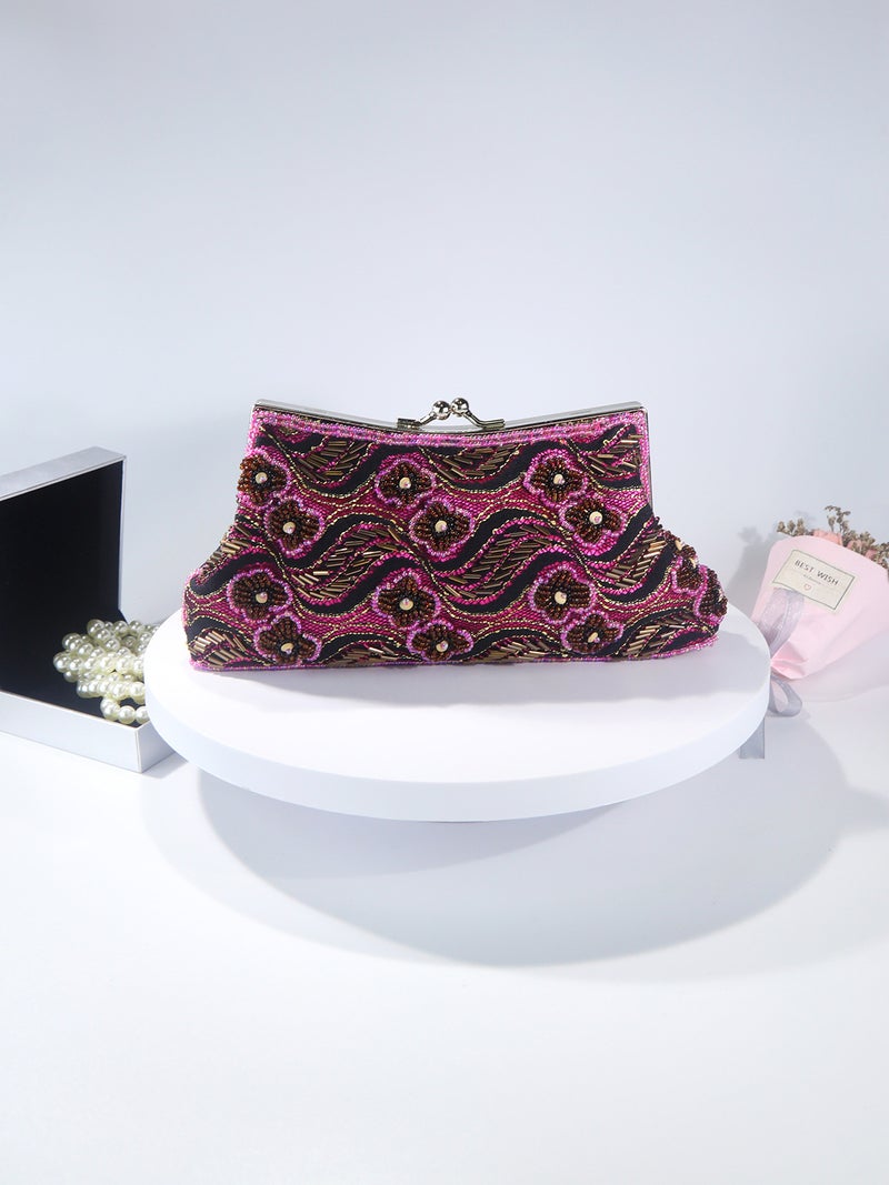 Embroidered Hand-Beaded Clutch Bag, Vintage Style Cheongsam Matching Evening Bag, Chain Crossbody Bag, Light Luxury Dumpling Bag - Image 1