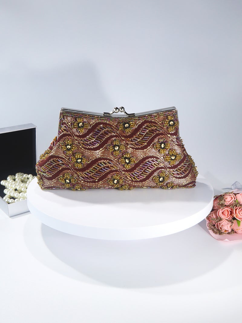 Embroidered Hand-Beaded Clutch Bag, Vintage Style Cheongsam Matching Evening Bag, Chain Crossbody Bag, Light Luxury Dumpling Bag - Image 4