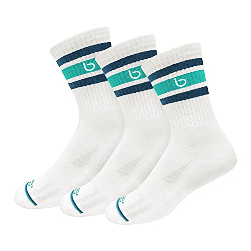 BAMBOS Men's Bamboo Sports Crew Calf Length Socks for Running & Gym, Pack of 3, (Size UK 7-11, White) - Image 1