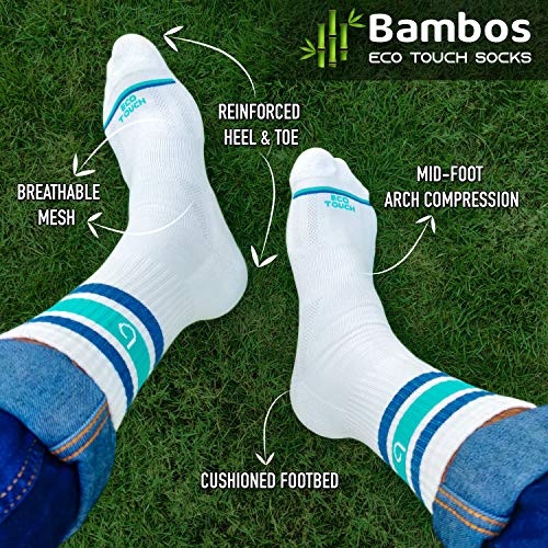 BAMBOS Men's Bamboo Sports Crew Calf Length Socks for Running & Gym, Pack of 3, (Size UK 7-11, White) - Image 2