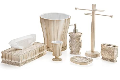 Creative Scents Victoria Beige Bathroom Accessories Set - Decorative Bathroom Accessory Set - 4 Piece Bathroom Set Features: Soap Dispenser, Toothbrush Holder, Tumbler, and Soap Dish - Image 4