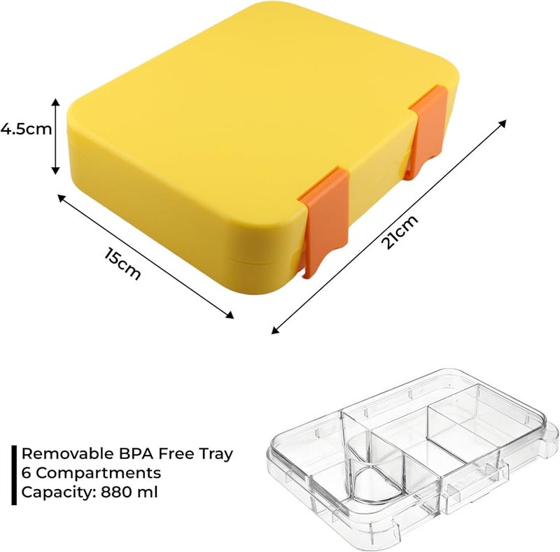 BrainGiggles BPA Free Bento Lunch Box for Kids with Adjustable Compartments, Leakproof Airtight 760 ml Insulated Tiffin Box with Removable Tray School Lunchbox for Toddlers, Boys and Girls (Yellow) - Image 4